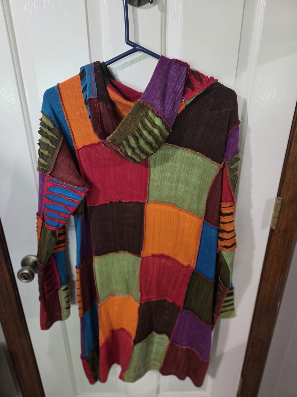 Bohemian Multi-Color Patchwork Hooded Jacket - Picture 2 of 3